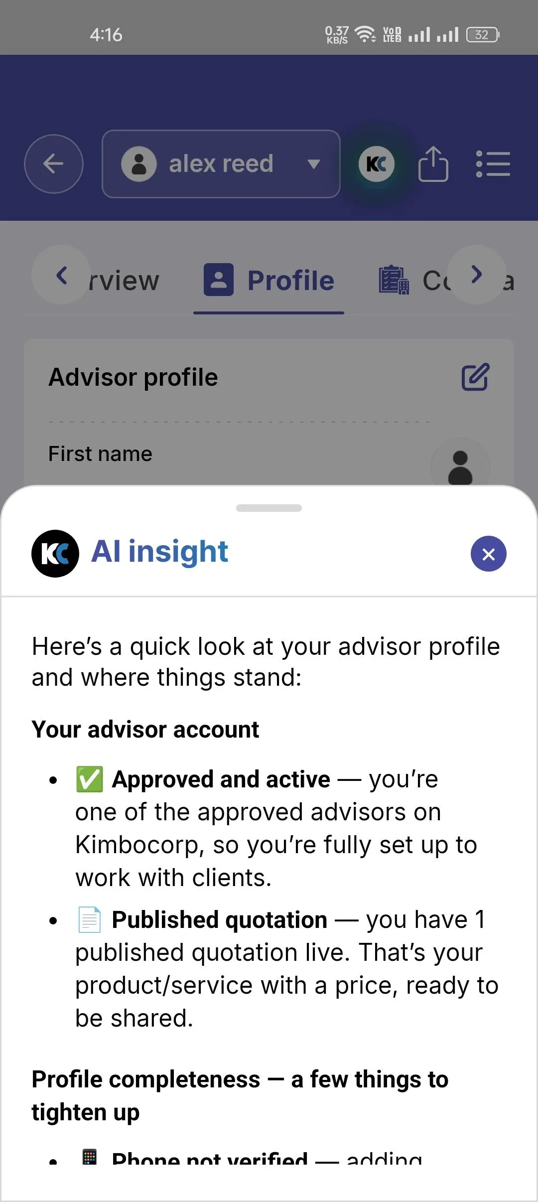 AI Sales Intelligence Platform mobile product screen 4